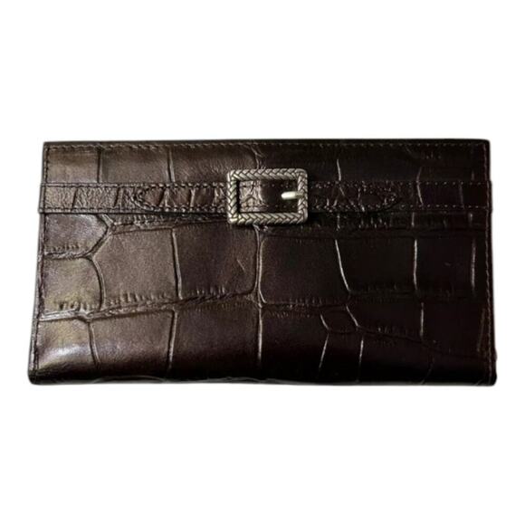 Brighton Card Folio Organizer Long  Wallet Croc Embossed Brown Leather‎ New - Picture 1 of 8